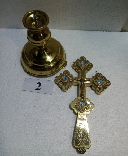 Крест настольный латунный с подставкой, эмаль, 15х44 см, У-0646 фото 10