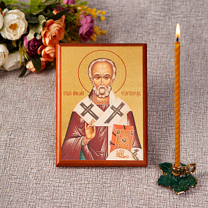 Икона святителя Николая Чудотворца, на дереве, цвет "кипарис", на холсте, с золочением (16х22,5 см (под икону А5))