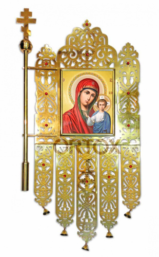 Хоругви комплект с иконами Иисуса Христа и Божией Матери "Казанская", 55х110 см фото 3