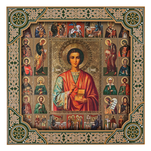 Икона великомученика и целителя Пантелеимона, 25х25 см, багетная рамка, подарочная упаковка фото 4