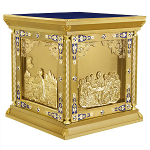 Облачение на престол "Золотые своды", эмаль, литье, высота 107 см (90х90х107 см синяя ткань, литье)