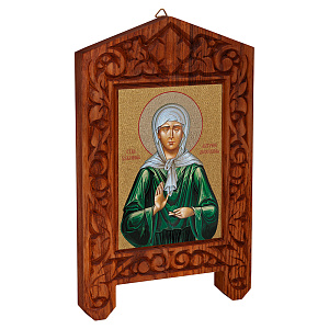 Икона блаженной Матроны Московской на резной доске "Суздальская", холст с золочением (13,4х22,5 см (под икону А7))