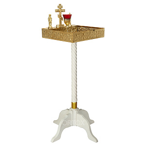 Панихидный стол песковой "Курский" белый с золотом (патина), колонна, 40х40х100 см (ясень)