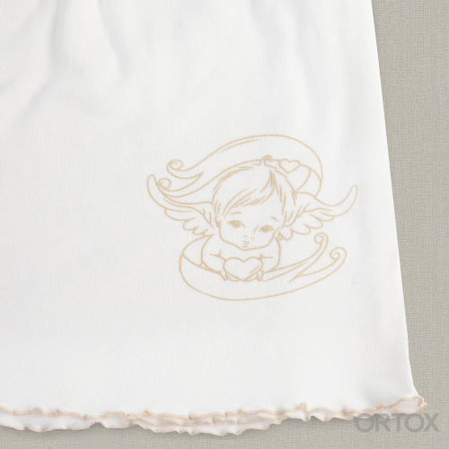 Рубашка для крещения "Ангелочек" молочного цвета из хлопка, с кружевными плечиками фото 4
