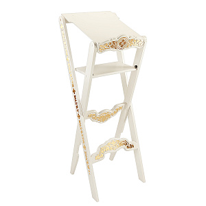 Аналой раскладной "Суздальский" белый с золотом (поталь), с полкой, высота 123 см (44х44х123 см)