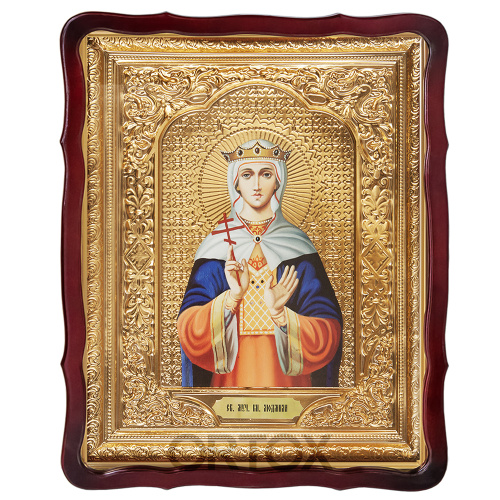 Икона большая храмовая мученицы Людмилы Чешской, фигурная рама