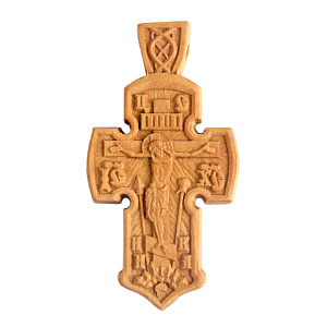 Деревянный нательный крестик «Корабль спасения», с распятием, высота 5,9 см (резной)