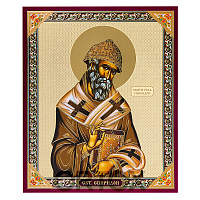 Икона святителя Спиридона Тримифунтского, бумага, УФ-лак, 15х18 см