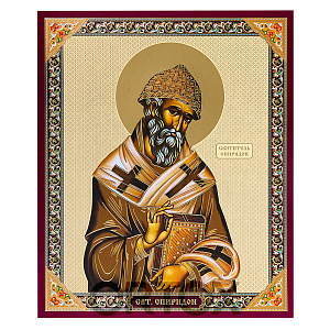 Икона святителя Спиридона Тримифунтского, бумага, УФ-лак, 15х18 см (тиснение)