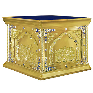 Облачение на престол "Золотые своды", эмаль (высота 107 см) (130х130х107 см синяя ткань, композит)