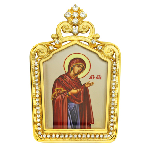 Накладки на митру (комплект из 4 штук) из ювелирного сплава в позолоте, с фианитами, №20 фото 3
