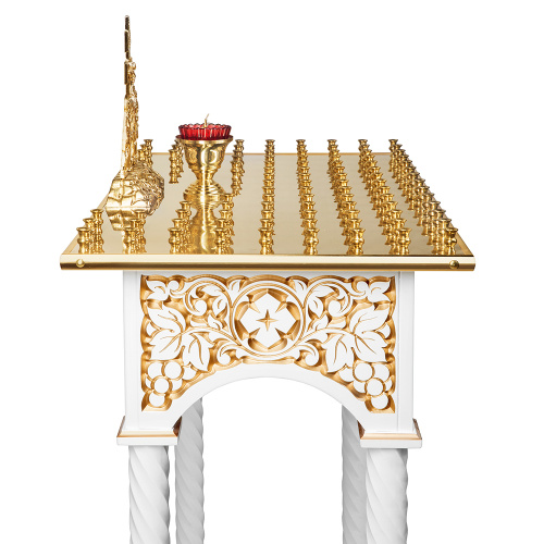 Панихидный стол на 70-100 свечей "Суздальский" белый с золотом (патина), колонны, резьба фото 11