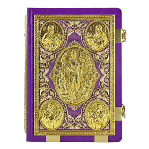 Евангелие напрестольное фиолетовое, оклад "под золото", кожа, эмаль, 24х31 см (церковно-славянский язык)