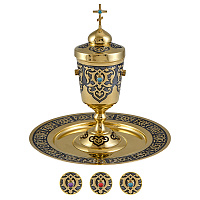 Елейница / чаша для елеопомазания из ювелирного сплава с тарелочкой, в позолоте
