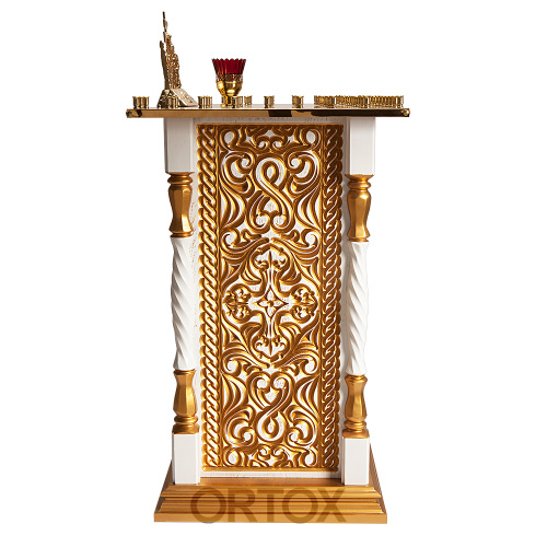 Панихидный стол на 100 свечей "Ивановский" белый с золотом (патина), 85х50х87 см фото 5