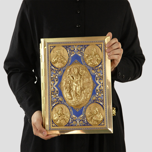 Евангелие напрестольное синее, полный оклад "под золото", 27,5х37 см фото 9 Евангелие напрестольное синее, полный оклад "под золото", 27,5х37 см фото 9