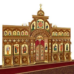 Иконостас "Рождественский" трехъярусный, цвет "кипарис" с золотом (поталь), 848,5х697х53 см (металлические накладки)