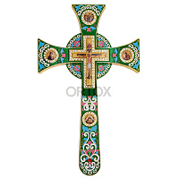 Крест требный четырехконечный, зеленая эмаль, камни, 17х29 см, 100-0922