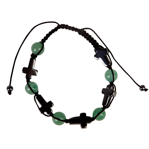 Браслет плетеный с бусинами из гематита и авантюрина (четки) фото 4