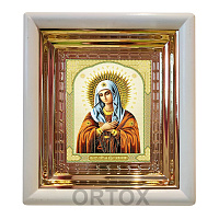 Икона Божией Матери "Умиление", 18х20 см, белый деревянный киот