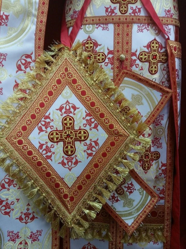Иерейское облачение бело-красное с иконой "Спас Нерукотворный", шелк фото 3