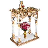 Панихидный стол на 100 свечей "Тверской" белый с золотом (патина), колонны, резьба, 85х50х96 см