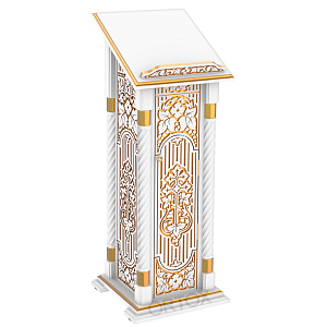 Аналой боковой "Суздальский" белый с золотом (патина), резьба, 46х51х130 см (с дверкой)
