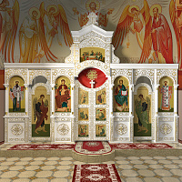 Иконостас одноярусный (Саратовская обл.), белый с золотом (патина), 488х378х22 см