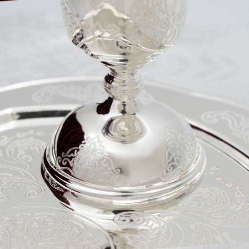 Елейница / чаша для елеопомазания из ювелирного сплава с тарелочкой, серебрение, фианиты фото 5