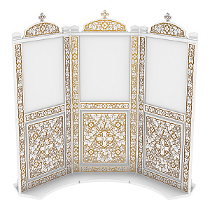 Киот напольный "Суздальский" белый с золотом (патина), три модуля (без рамки, 80х50х205 см)