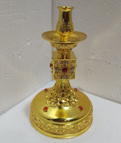 Подсвечник напрестольный, латунь, фианиты, 13х22 см, У 3-3004 фото 2