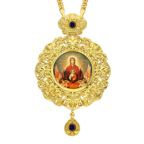 Панагия из ювелирного сплава в позолоте с цепью, белые фианиты, высота 14 см фото 4 Панагия из ювелирного сплава в позолоте с цепью, белые фианиты, высота 14 см фото 4