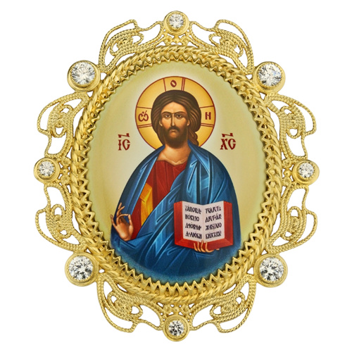 Накладки на митру (комплект из 4 штук) из ювелирного сплава в позолоте, с фианитами, №6 фото 2
