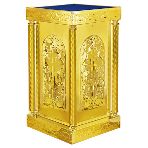 Подставка церковная "Иерусалимская" с колоннами, чеканка, 50х50х90 см (синяя ткань)