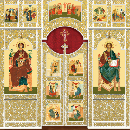 Иконостас деревянный "Суздальский" трехъярусный белый с золотом (поталь), 608х483х25,4 см фото 5