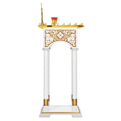 Панихидный стол на 36-50 свечей "Суздальский" белый с золотом (патина), колонны, резьба, высота 100 см фото 4