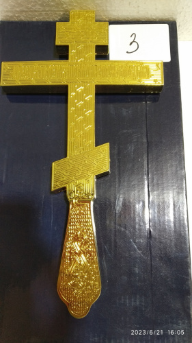 Крест напрестольный латунный восьмиконечный, 14,5х26 см, У-0631 фото 10
