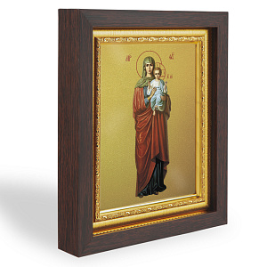 Икона Божией Матери "Благодатное Небо", в узком багете, цвет "темный дуб", на холсте, с золочением (15,3х18,4 см (под икону А7))