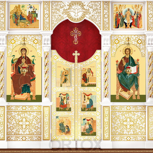 Иконостас "Владимирский" четырехъярусный белый с золотом (патина), 690х730х45 см фото 5
