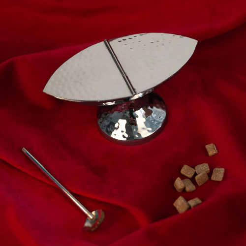 Ладаница с ложкой латунные, никелирование, 13,5х7х6,5 см фото 3