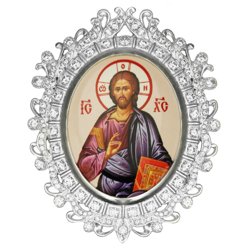 Накладки на митру (комплект из 4 штук) из ювелирного сплава в серебрении, с фианитами, №25 фото 2