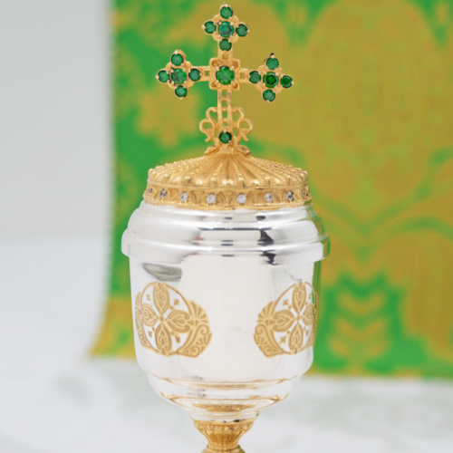 Елейница / чаша для елеопомазания из ювелирного сплава в серебрении, с позолотой и фианитами фото 5