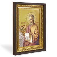 Икона апостола Марка Евангелиста, в широком багете, цвет "темный дуб", на холсте, с золочением 