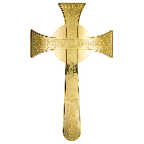 Крест требный латунный четырехконечный, красная эмаль, камни, 17х29 см фото 5
