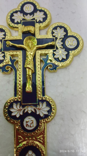 Крест требный, цинковый сплав, синяя и белая эмаль, 10х22,5 см, У-1338 фото 3