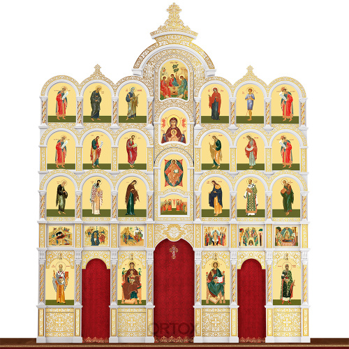 Иконостас "Владимирский" пятиярусный, белый с золотом (патина), 690х860х45 см фото 4