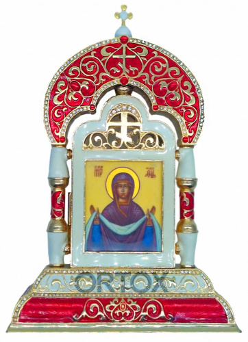 Киот настольный с иконой "Покров Пресвятой Богородицы", эмаль, позолота