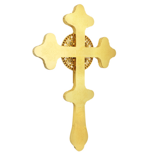 Крест напрестольный из ювелирного сплава в позолоте с фианитами, 23х36,5 см фото 2 Крест напрестольный из ювелирного сплава в позолоте с фианитами, 23х36,5 см фото 2