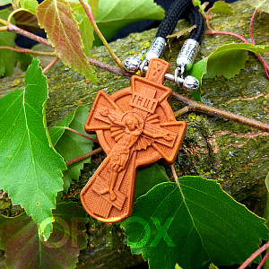 Деревянный нательный крестик "Новгородский малый", цвет темный, высота 4,5 см (резной)