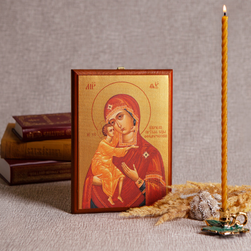 Икона Божией Матери "Феодоровская", на дереве, цвет "кипарис", на холсте, с золочением фото 3
